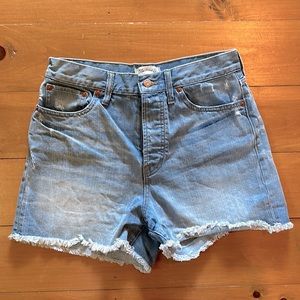 Madewell denim button fly shorts.